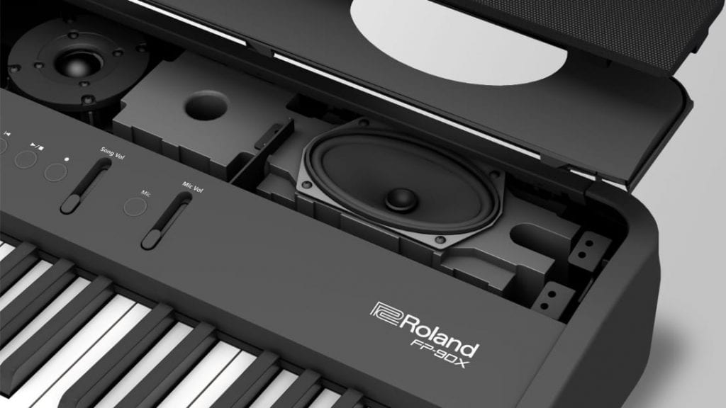 Das eingebaute Lautsprechersystem des Roland FP-90X erzeugt einen kräftigen und ausgewogenen Sound. (Bildquelle: Roland)