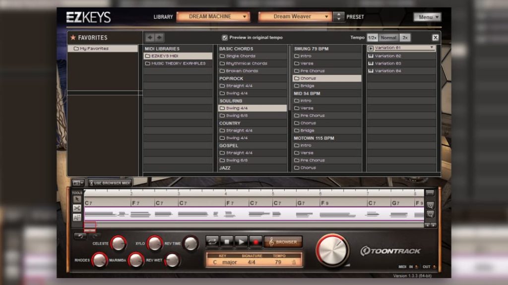 Komponieren leichtgemacht! Mit dem MIDI-Browser hat man Zugriff auf eine Vielzahl an Song-Elementen und Melodien.