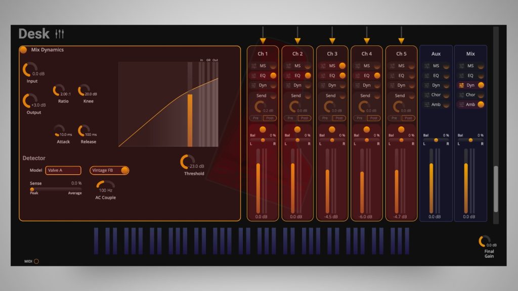 Über den integrierten Mixer von Synthogy Ivory 3  lassen sich die Klanganteile mischen und mit Effekten bearbeiten.