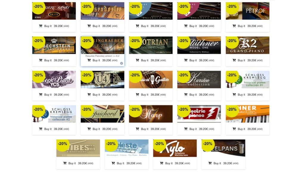 Die Sommer-Rabatt-Aktion berücksichtigt sämtliche Instrument-Packs für Pianoteq.