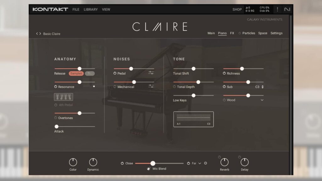 Über das Piano-Tab lässt sich der grundlegende Klang des Instruments verändern.