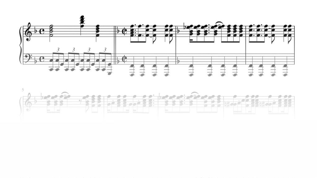 Das Notenbeispiel findest du auf Musescore (mit Klick auf das Notenbild), von dort kannst du es auch als PDF herunterladen.