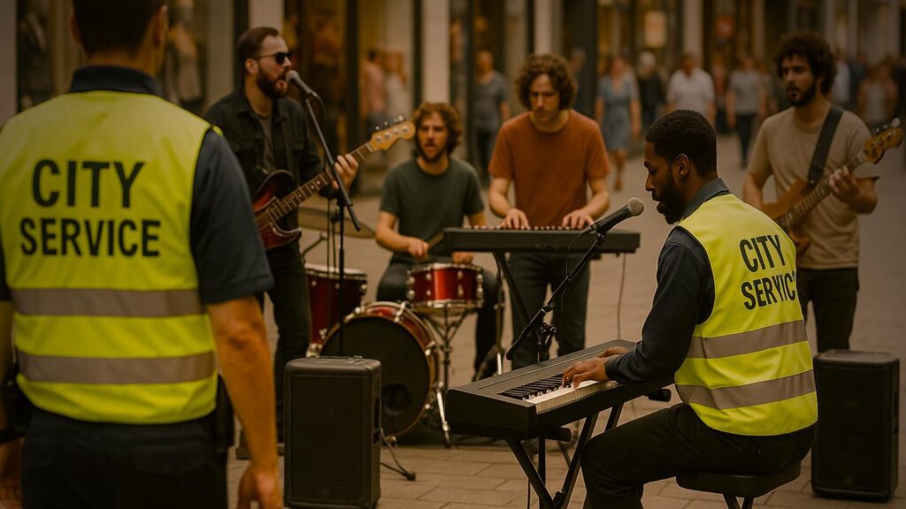 Auch ein Träumchen: Ordnungshüter, die gleich einspringen und beim Outdoor Gig fett abliefern:-)