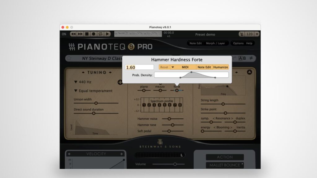 Mittels Humanize kann man die Parameter in vordefinierten Bereichen variieren lassen, was den Klängen eine individuelle Lebendigkeit verleiht.