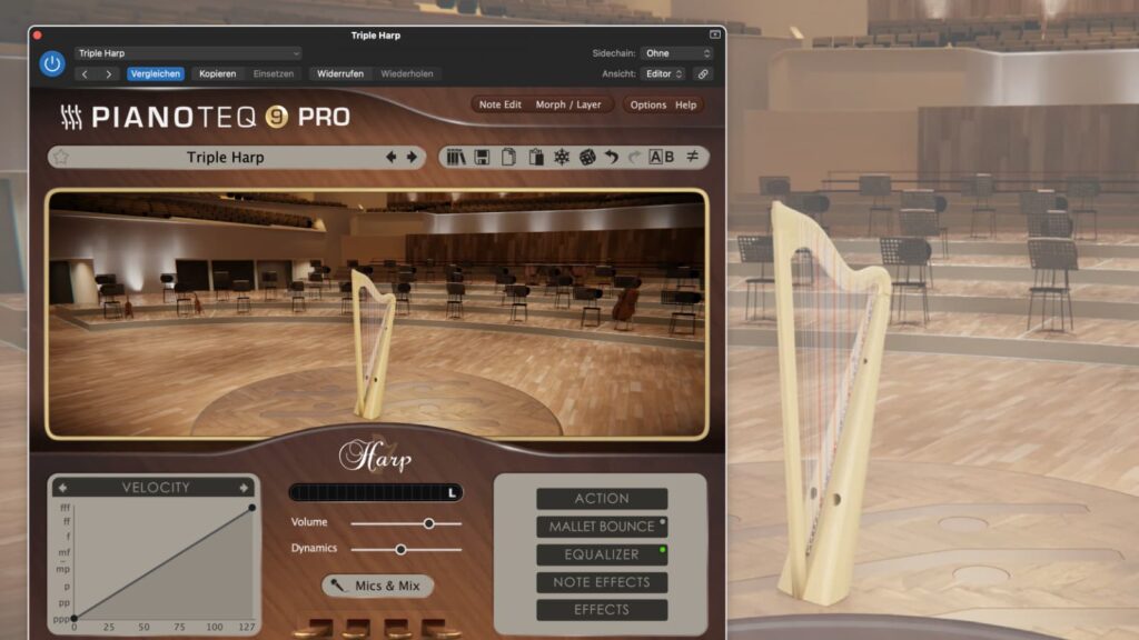 Neu in Modartt Pianoteq 9: Neben der Concert Harp und Celtic Harp gibt es nun auch eine Triple Harp.