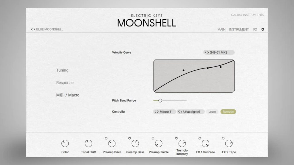 Mit den drei Punkten lassen sich Verlauf und Gefälle der Velocity-Kurve anpassen.