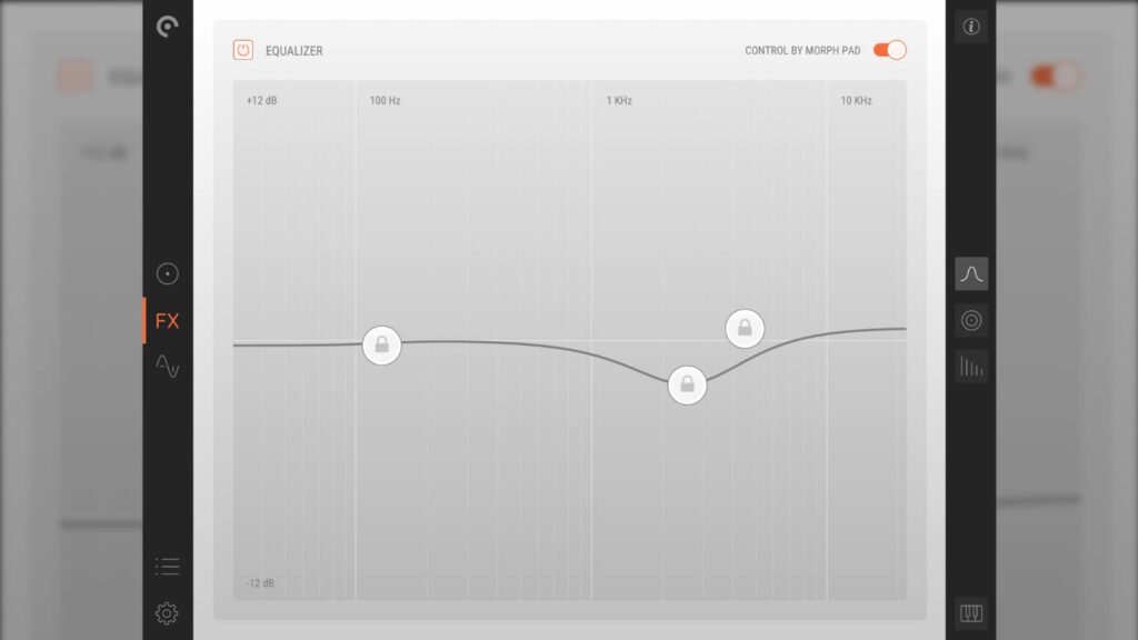 Effekte wie EQ (Bild), Reverb, Delay können über das Morph-Pad gesteuert, aber auch individuell eingestellt werden.