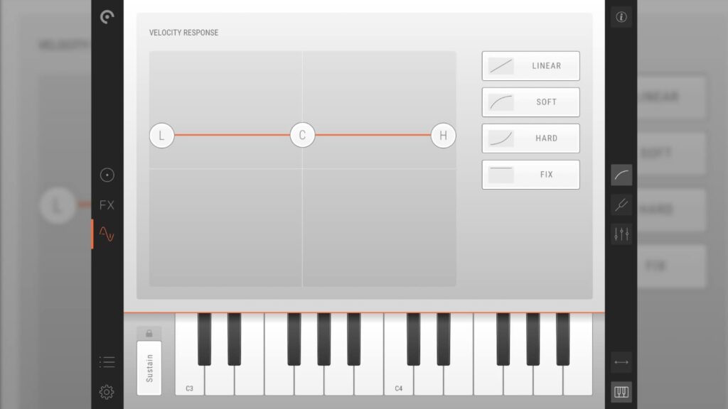 e-Instruments Pure Strings bietet verschiedene Touch Curves, um sich an die Velocity anzupassen.