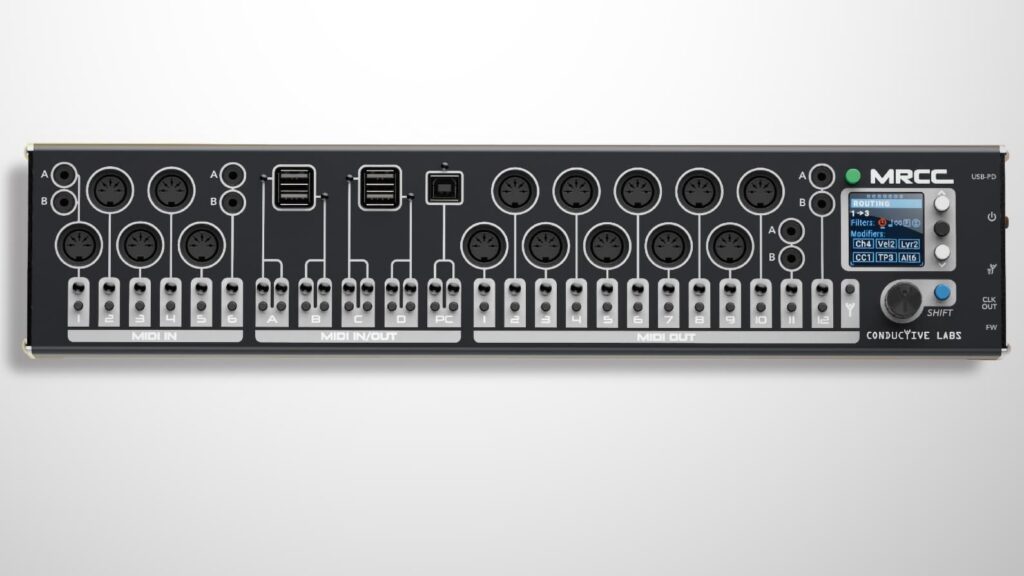 USB-MIDI-Host für jede Eventualität: Umfangreiches MIDI-Routing ermöglicht der Conductive Labs MRCC. Bildquelle: Conductive Labs)