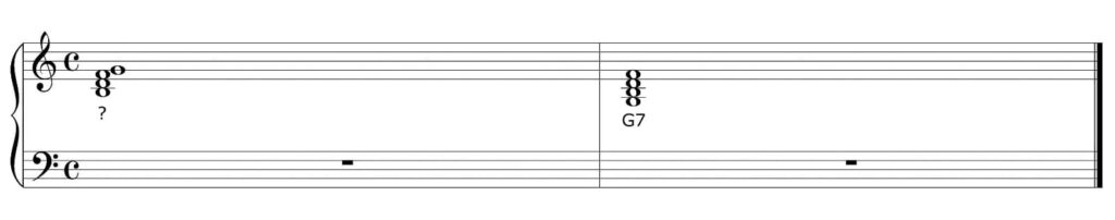 Die dritte Harmonie des Präludiums ist ein Dominantseptakkord auf dem Ton G.