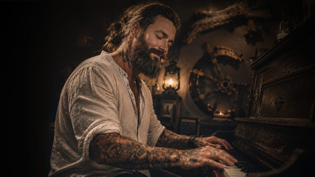 Entspannt Klavier spielen - Musik machen im Flow (Bild mit KI bearbeitet)