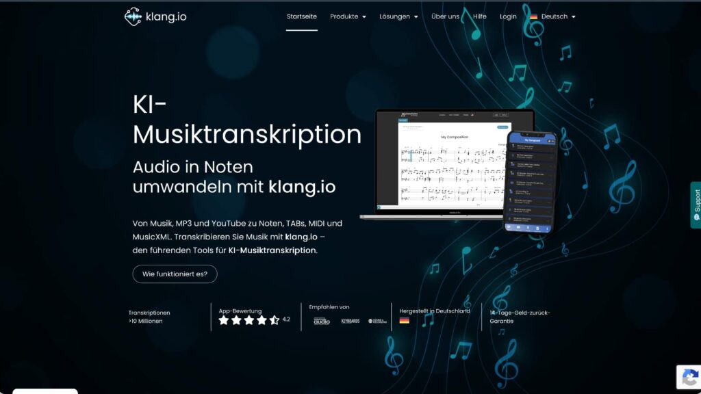 Klavieraufnahme in Noten verwandeln mit Klang.io