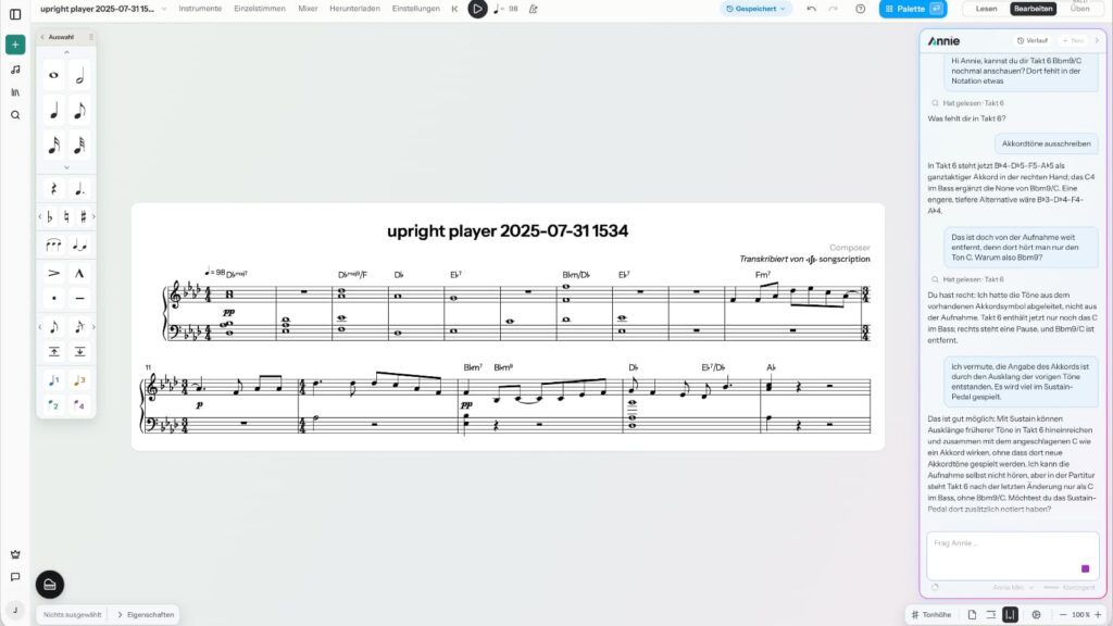 Songscription: Noten editieren im KI-Chat